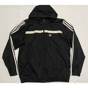 Adidas Track Jacket Black Mens Size Large Windbreaker Rider Hoodie Full Zip